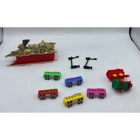 Vintage Train Christmas Decor Lot 1983 Shackman Container with 5 mini trains Toy - Picture 7 of 16
